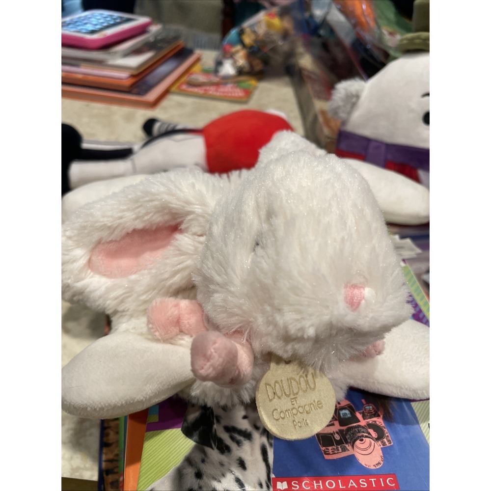 DouDou Et Compagnie Paris Plush Mon Lapin BONBON BUNNY Lovey White Pink Ribbon